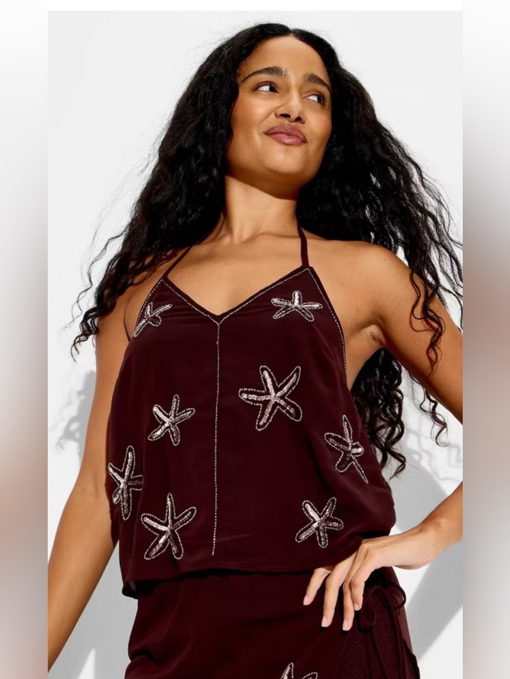 Wild fable dark Brown Embroidered Halter Cami